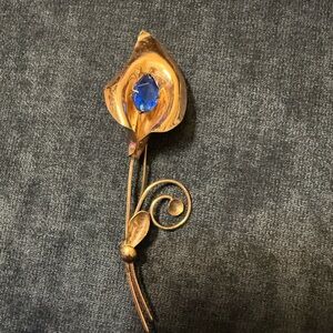 Elegant Gold and Blue Floral Brooch